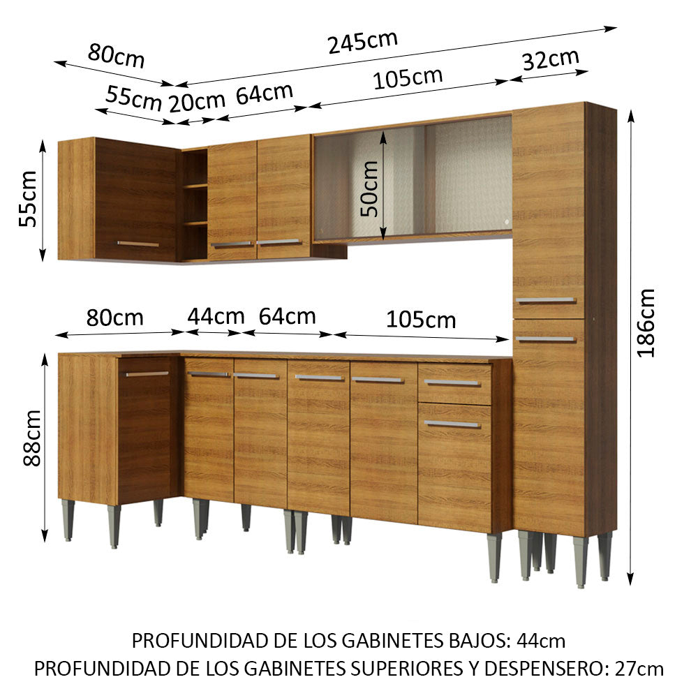 Combo completo de Cocina Esquinera 325cm Emilly Space Madesa 03 - Marrón
