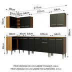 Combo completo de Cocina Esquinera 357 cm 13 Puertas 1 Cajón Marrón/Negro Emilly Madesa