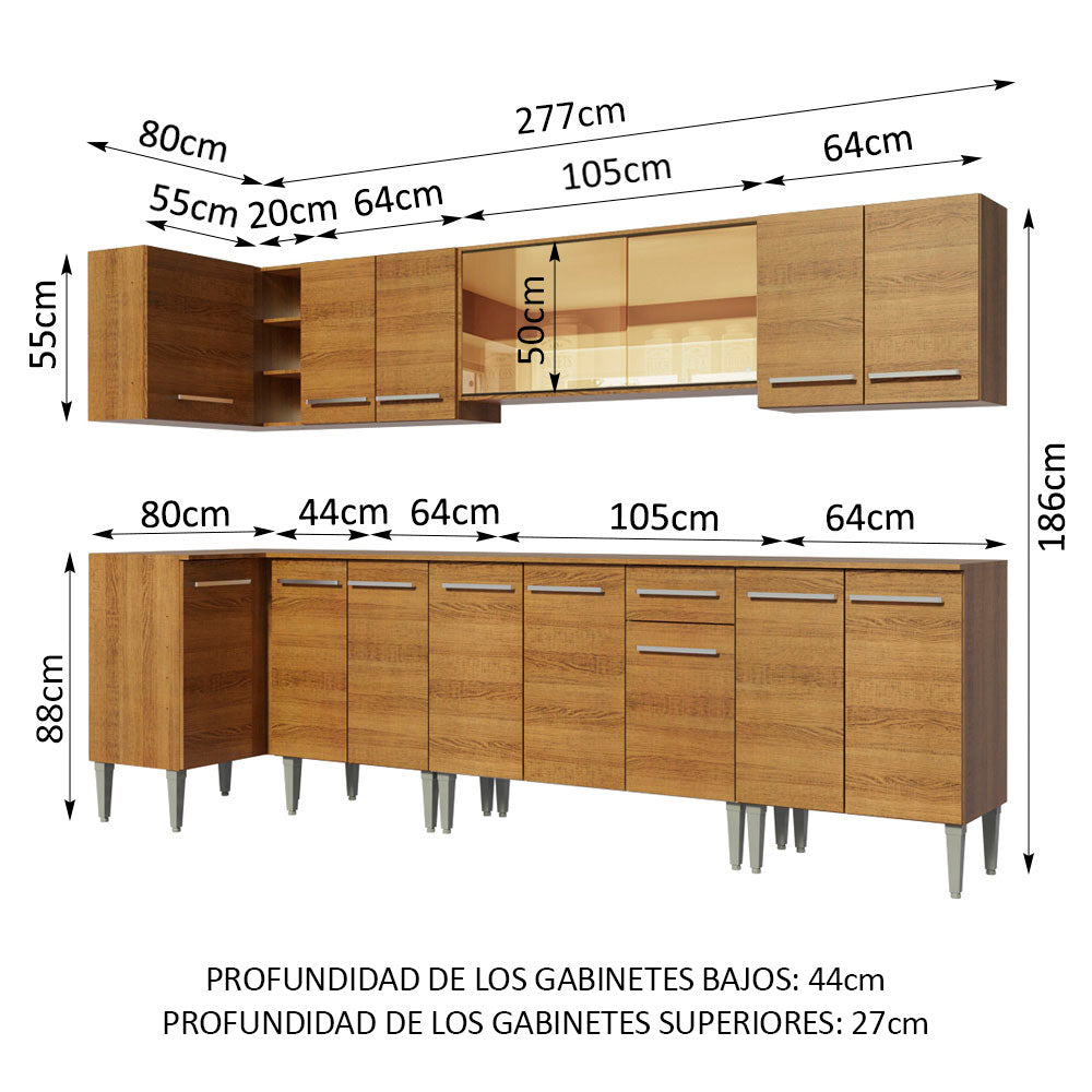 Combo completo de Cocina Esquinera 357cm Emilly Mega Madesa 03 - Marrón
