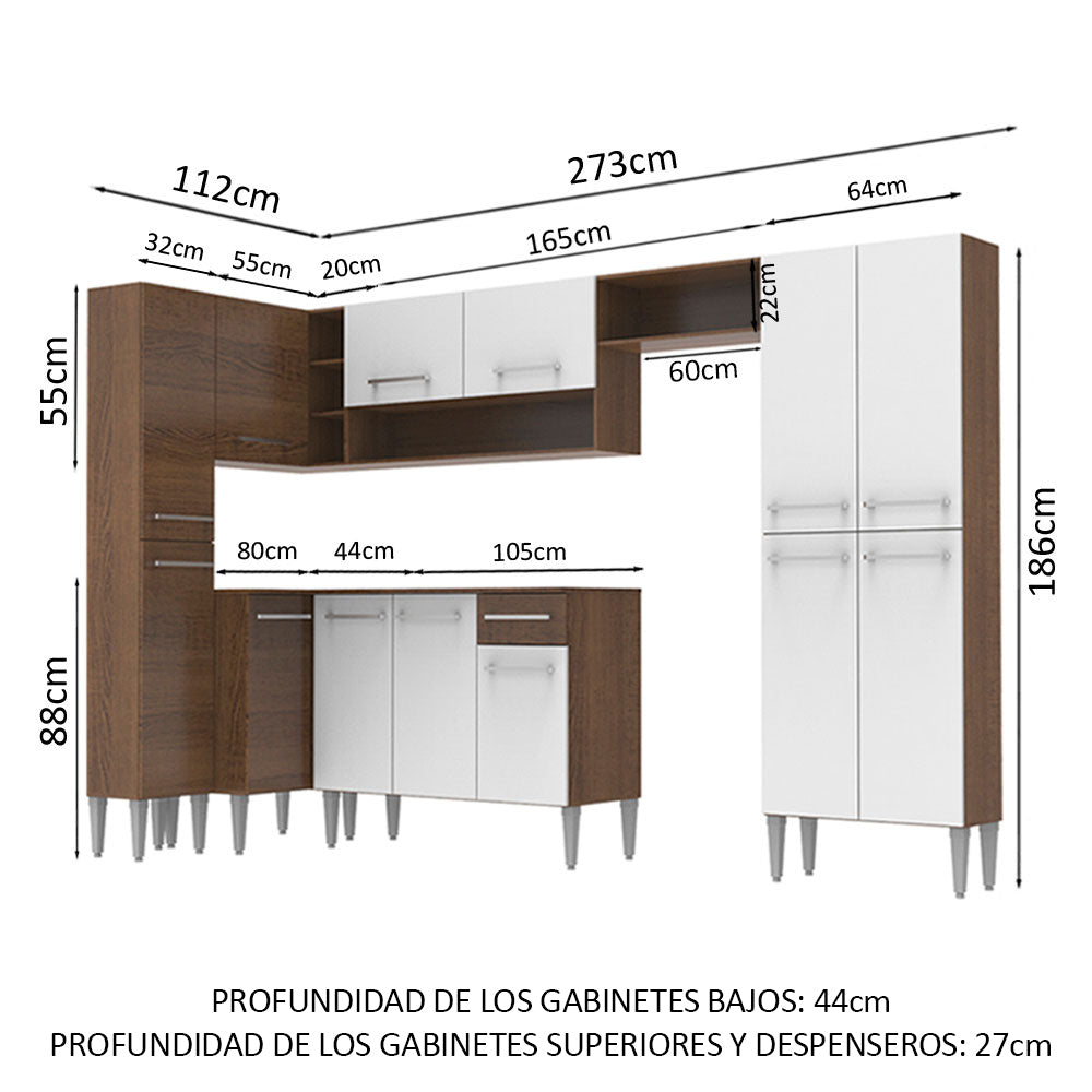 Combo completo de Cocina 385cm Marrón/Blanco Emilly Love Madesa 01