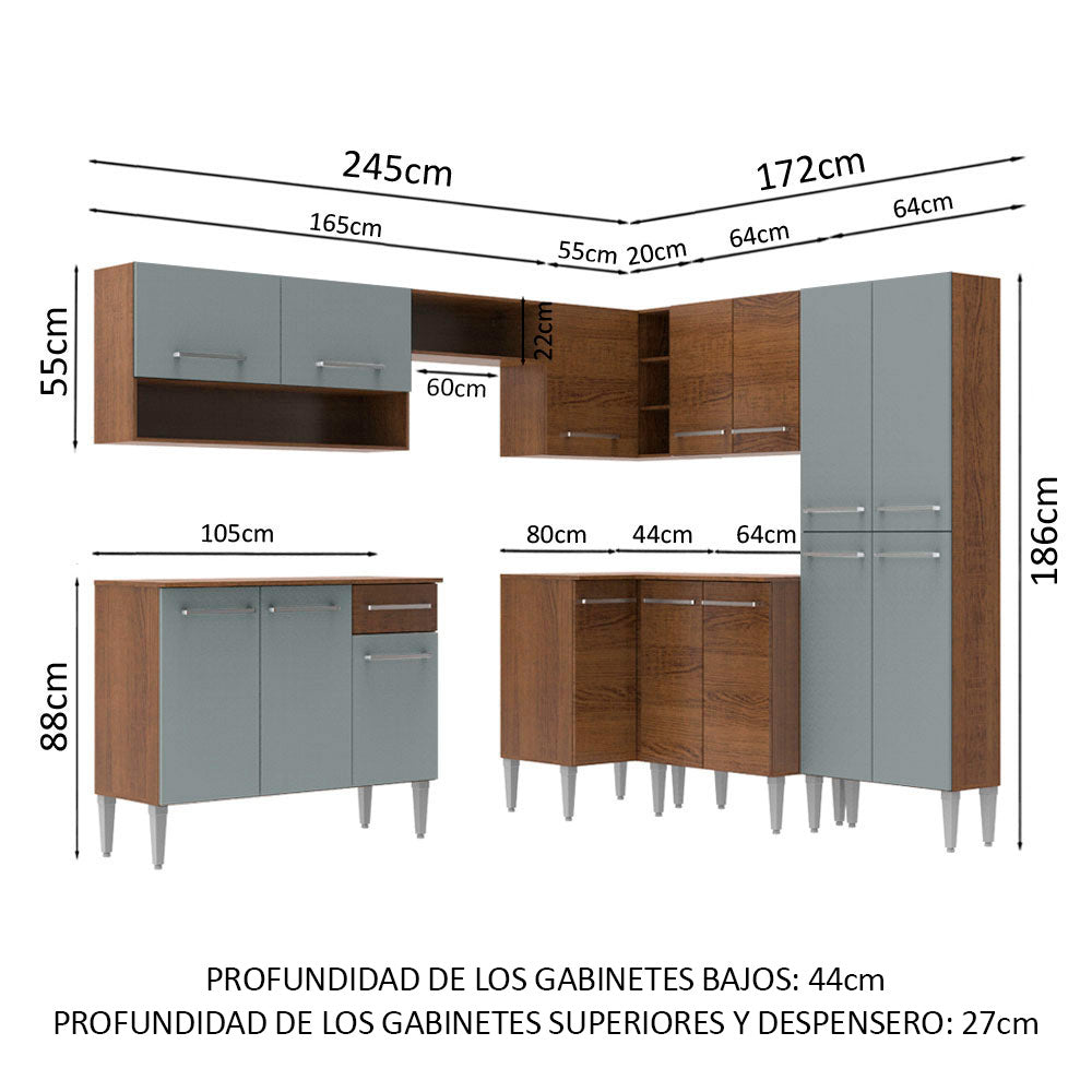 Combo completo de Cocina Esquinera Madesa Emilly 417cm Ice MG