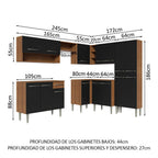 Combo completo de Cocina Esquinera 417 cm 15 Puertas 1 Cajón Marrón/Negro Emilly Madesa