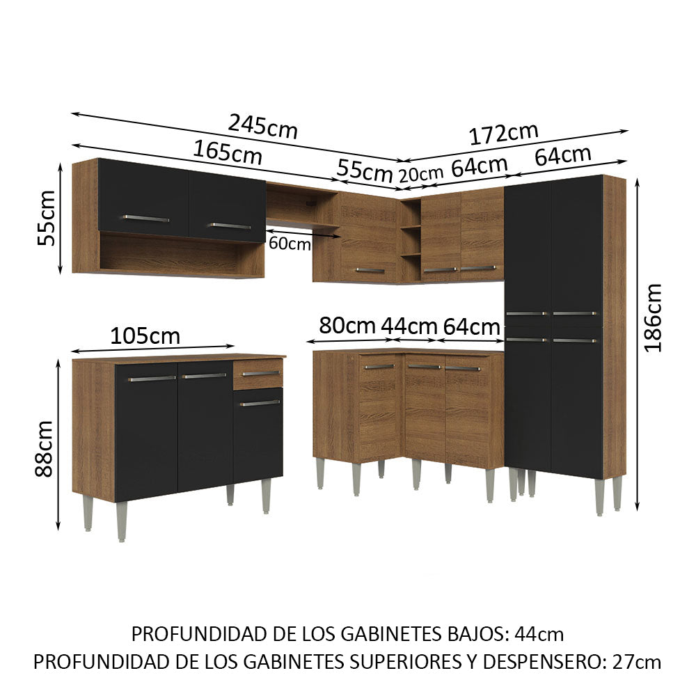 Combo completo de Cocina Esquinera Madesa 417cm Emilly 02 - Marrón