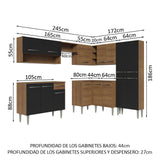 Combo completo de Cocina Esquinera Madesa 417cm Emilly 02 - Marrón