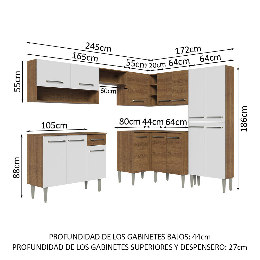 Combo completo de Cocina Esquinera Madesa 417cm Emilly 02 - Marrón
