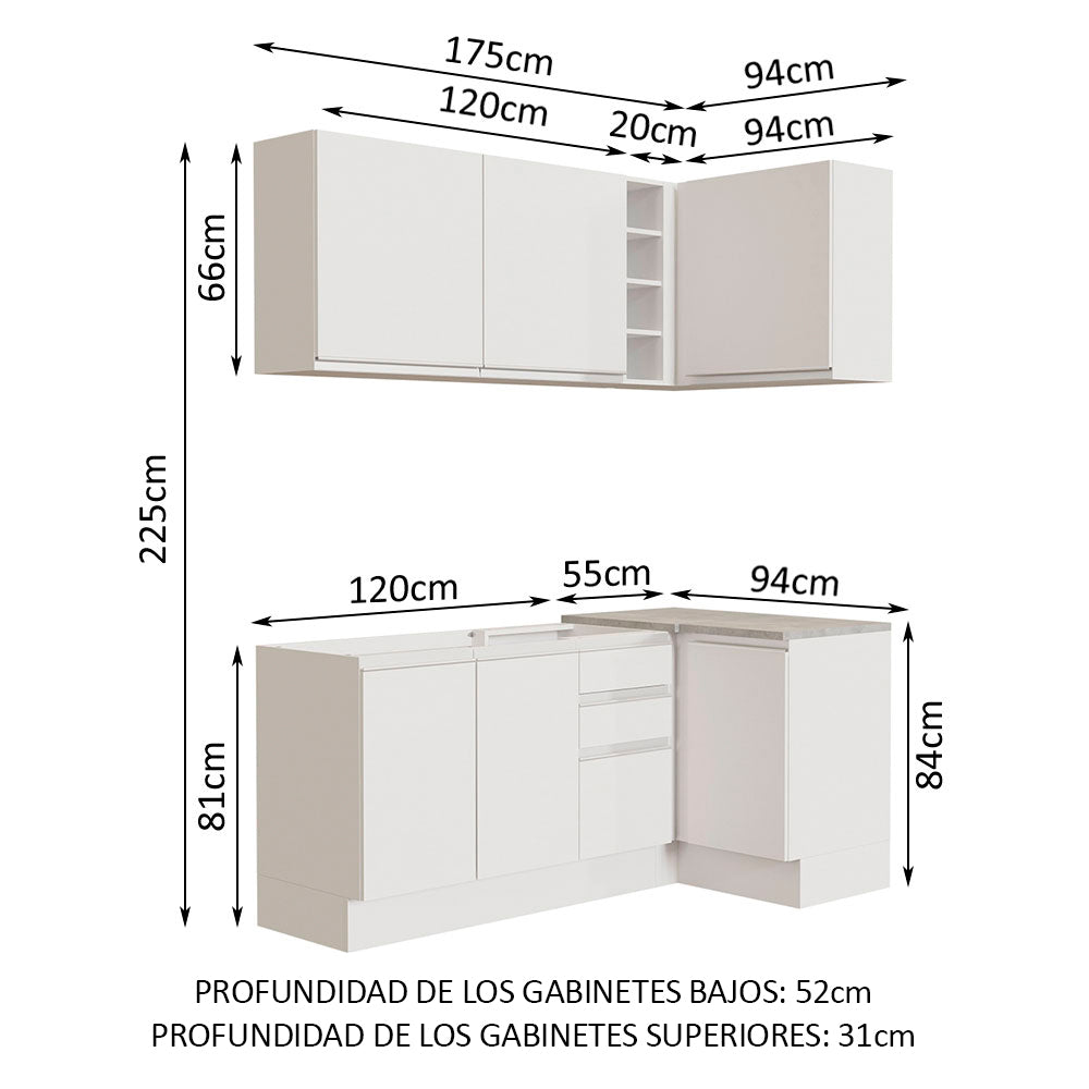 Combo completo de Cocina Esquinera 269cm Glamy Madesa 01