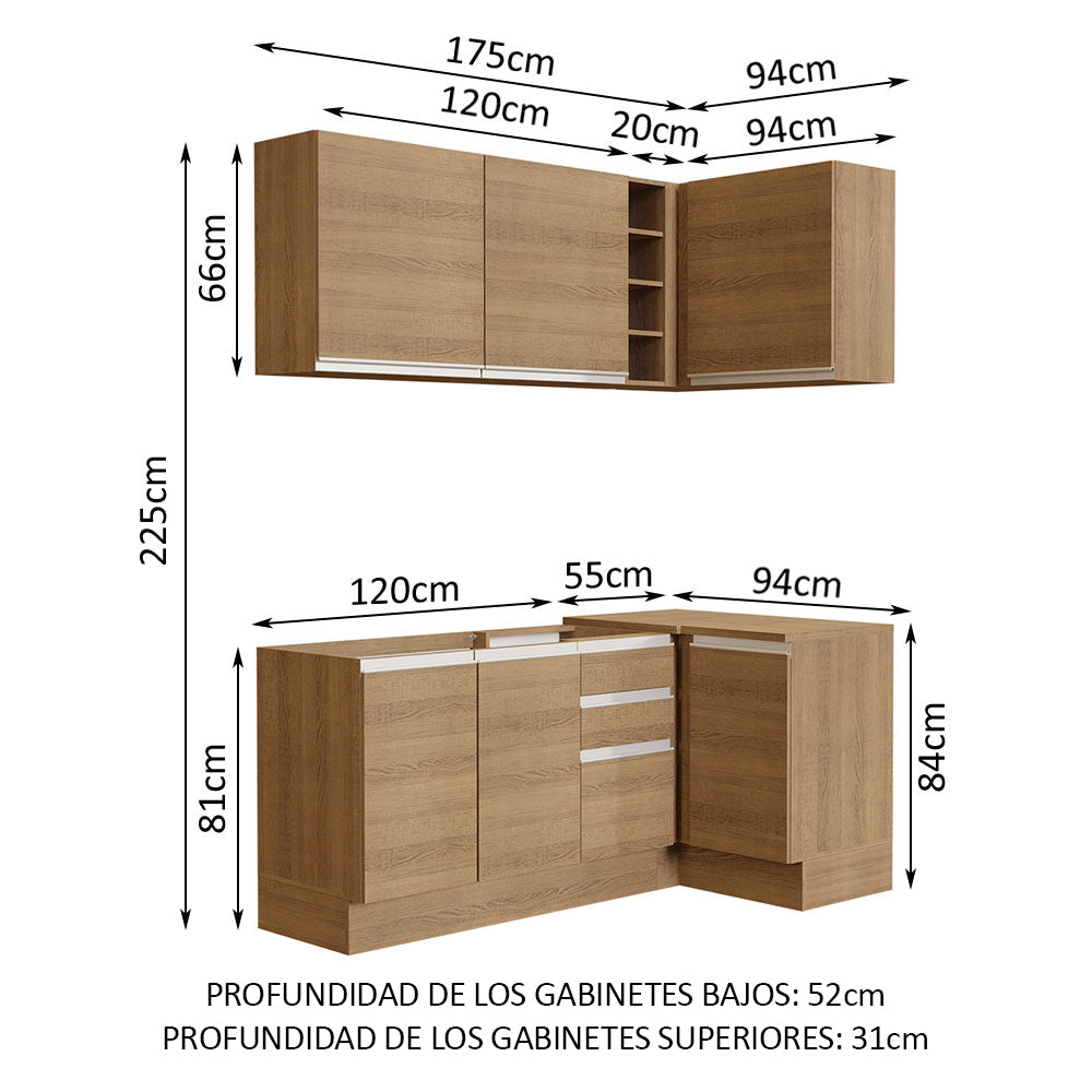 Combo completo de Cocina Esquinera 269cm Marrón Glamy Madesa 01