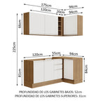 Combo completo de Cocina Esquinera 269 cm 6 Puertas 3 Cajones Sin Mesada Marrón/Blanco Glamy Madesa