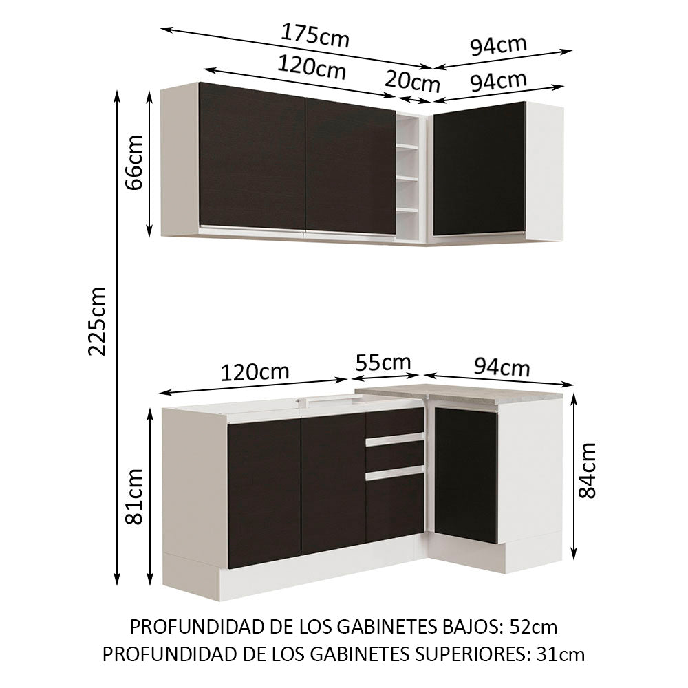 Combo completo de Cocina Esquinera Madesa Glamy 269cm BN 01