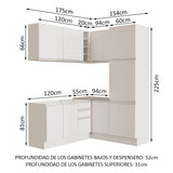 Combo completo de Cocina Esquinera Madesa Glamy 329cm 01 Blanco