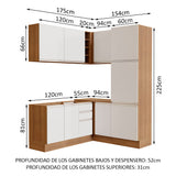 Combo completo de Cocina Esquinera 329cm Marrón/Blanco Glamy Madesa 01