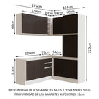 Combo completo de Cocina Esquinera 329 cm 9 Puertas 3 Cajones Sin Mesada Blanco/Negro Glamy Madesa