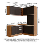Combo completo de Cocina Esquinera 329 cm 9 Puertas 3 Cajones Sin Mesada Marrón/Negro Glamy Madesa