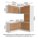 Combo completo de Cocina Esquinera Madesa 329cm Blanco Glamour 01 Blanco/Marrón