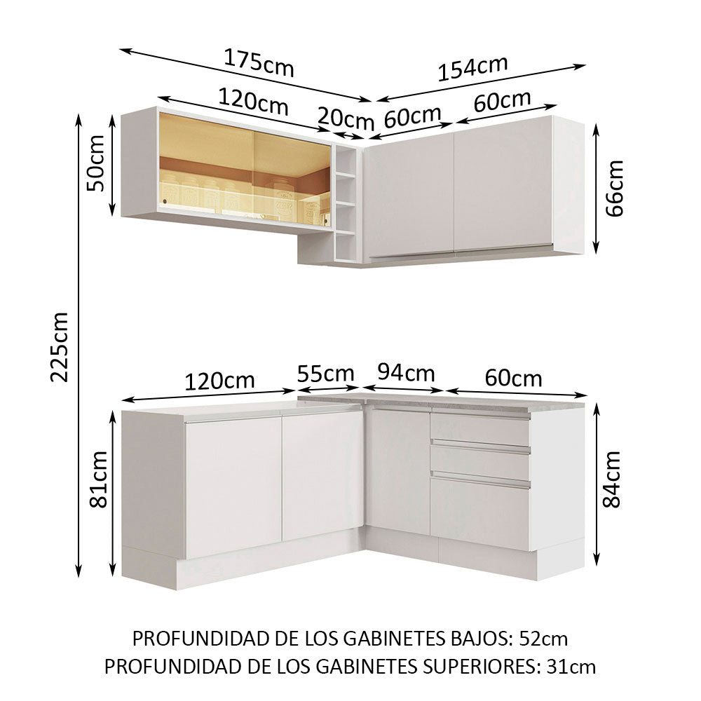 Combo completo de Cocina Esquinera 329cm Glamy Madesa 02 Blanco