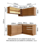 Combo completo de Cocina Esquinera 329 cm 7 Puertas 3 Cajones Sin Mesada Marrón Glamy Madesa