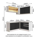 Combo completo de Cocina Esquinera 329cm Glamy Madesa 02 Blanco/Negro