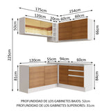 Combo completo de Cocina Esquinera 329cm Glamy Madesa 02 Blanco/Marrón