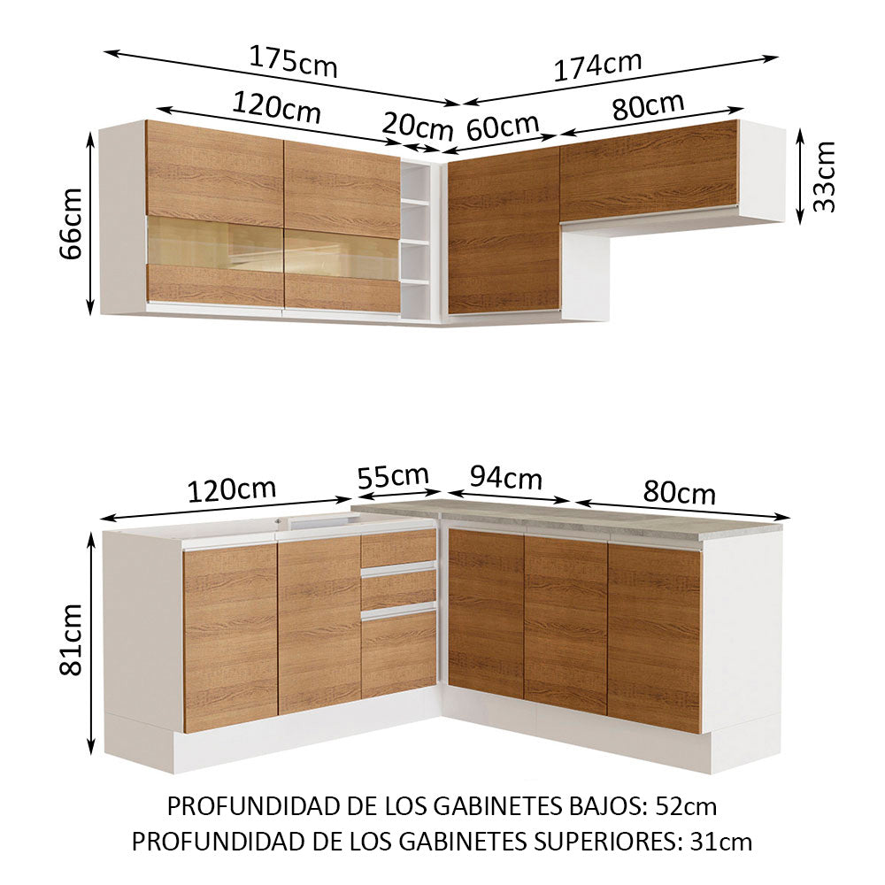 Combo completo de Cocina Esquinera 349cm Glamy 01 Madesa Blanco/Marrón