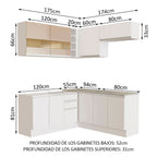 Combo completo de Cocina Esquinera 349 cm 9 Puertas 3 Cajones Sin Mesada Blanco/Crema Glamy Madesa
