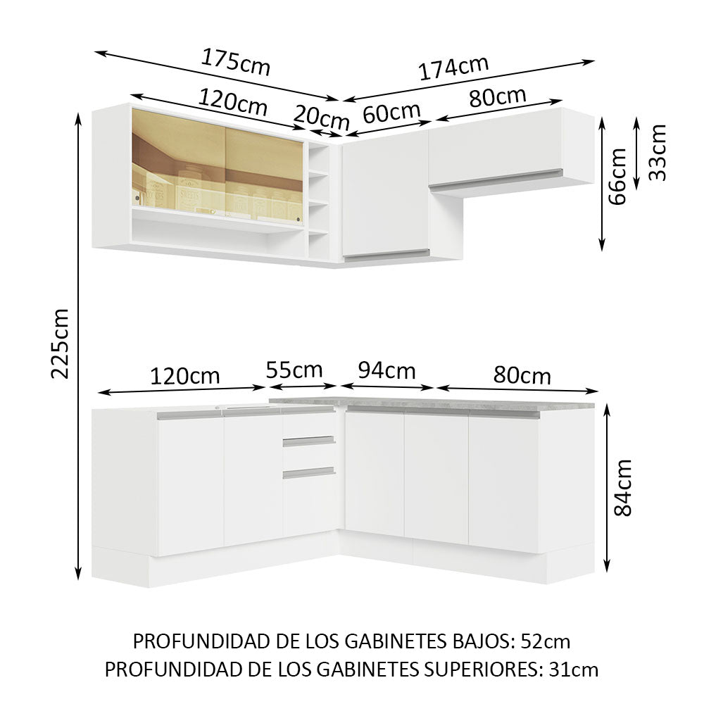Combo completo de Cocina Esquinera Madesa Glamy Sin Mesón De Acero