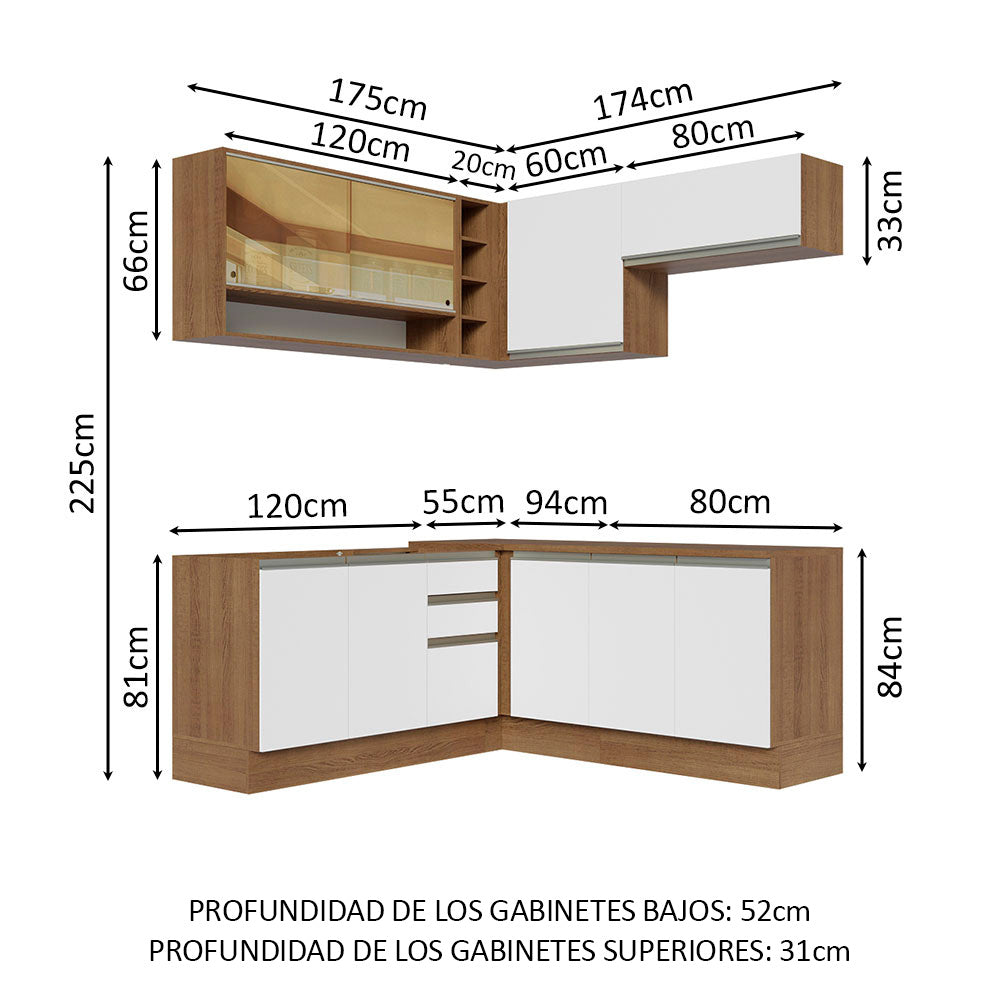Combo completo de Cocina Esquinera 349cm Marrón/Blanco Glamy Madesa 02