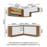 Combo completo de Cocina Esquinera 349cm Marrón/Blanco Glamy Madesa 02