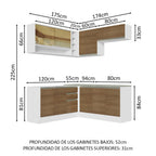 Combo completo de Cocina Esquinera 349 cm 9 Puertas 3 Cajones Sin Mesada Blanco/Marrón Glamy Madesa 02