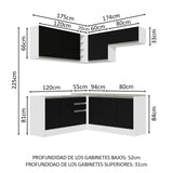 Combo completo de Cocina Esquinera 349cm Blanco/Negro Glamy Madesa 03