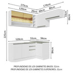Combo completo de Cocina Esquinera 349 cm 7 Puertas 3 Cajones Sin Mesada Blanco Glamy Madesa