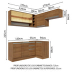 Combo completo de Cocina Esquinera 349 cm 7 Puertas 3 Cajones Sin Mesada Marrón Glamy Madesa