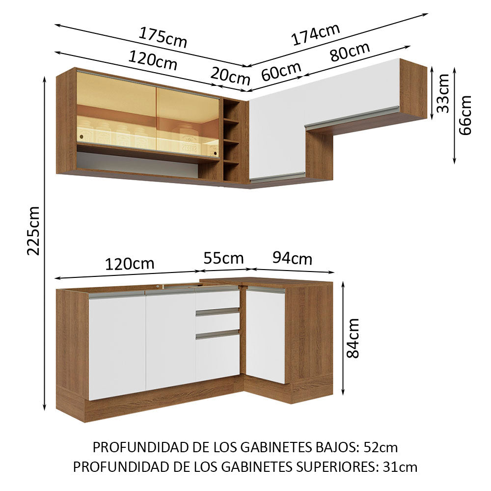 Combo completo de Cocina Esquinera 349cm Marrón/Blanco Glamy Madesa 06