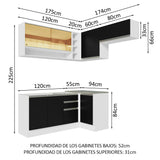 Combo completo de Cocina Esquinera 349cm Blanco/Negro Glamy Madesa 06