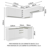 Combo completo de Cocina Esquinera 349cm Blanco Glamy Madesa