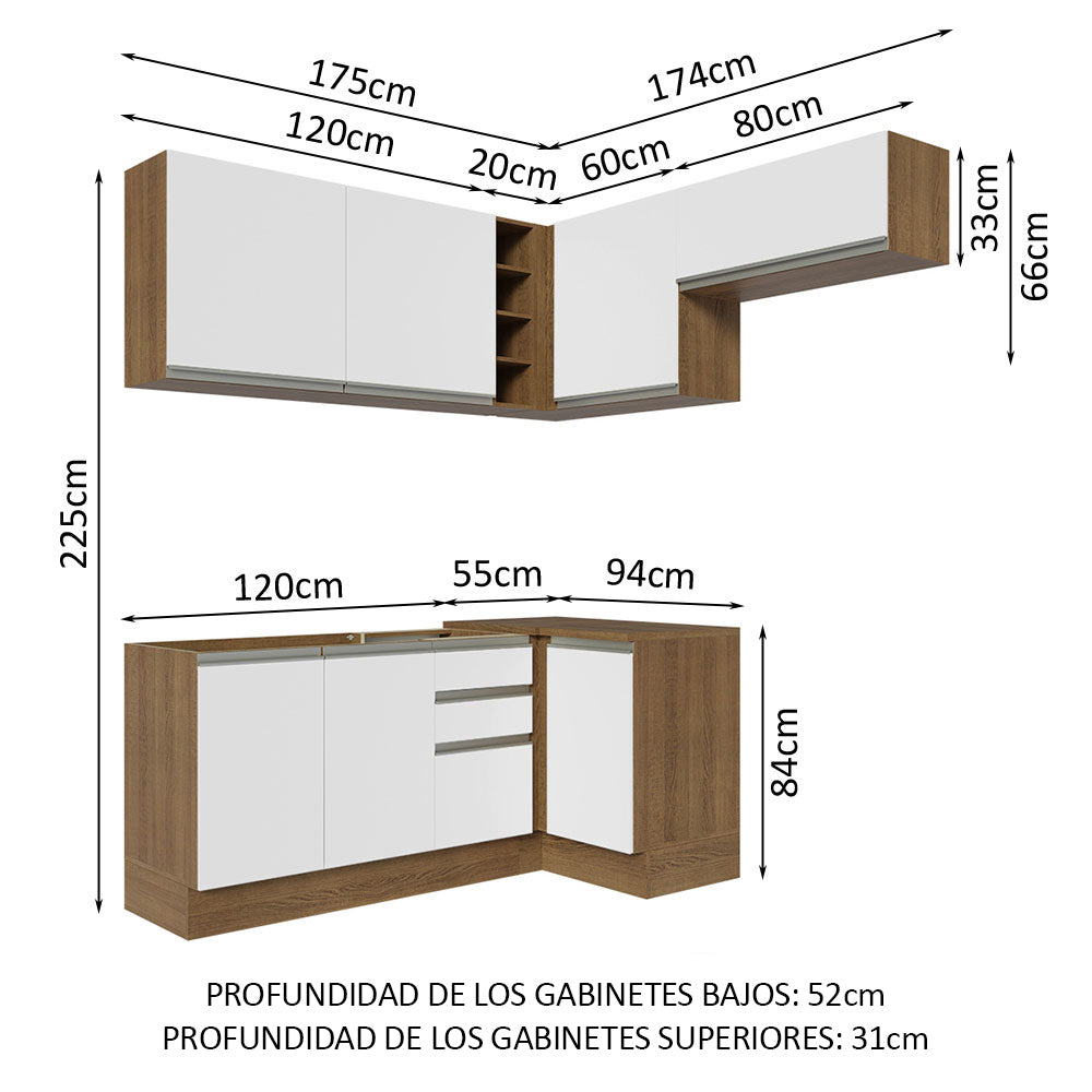 Combo completo de Cocina Esquinera 349cm Marrón/Blanco Glamy Madesa 07