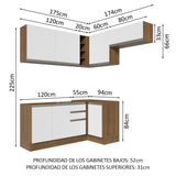 Combo completo de Cocina Esquinera 349cm Marrón/Blanco Glamy Madesa 07
