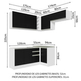 Combo completo de Cocina Esquinera 349cm Blanco/Negro Glamy Madesa 07
