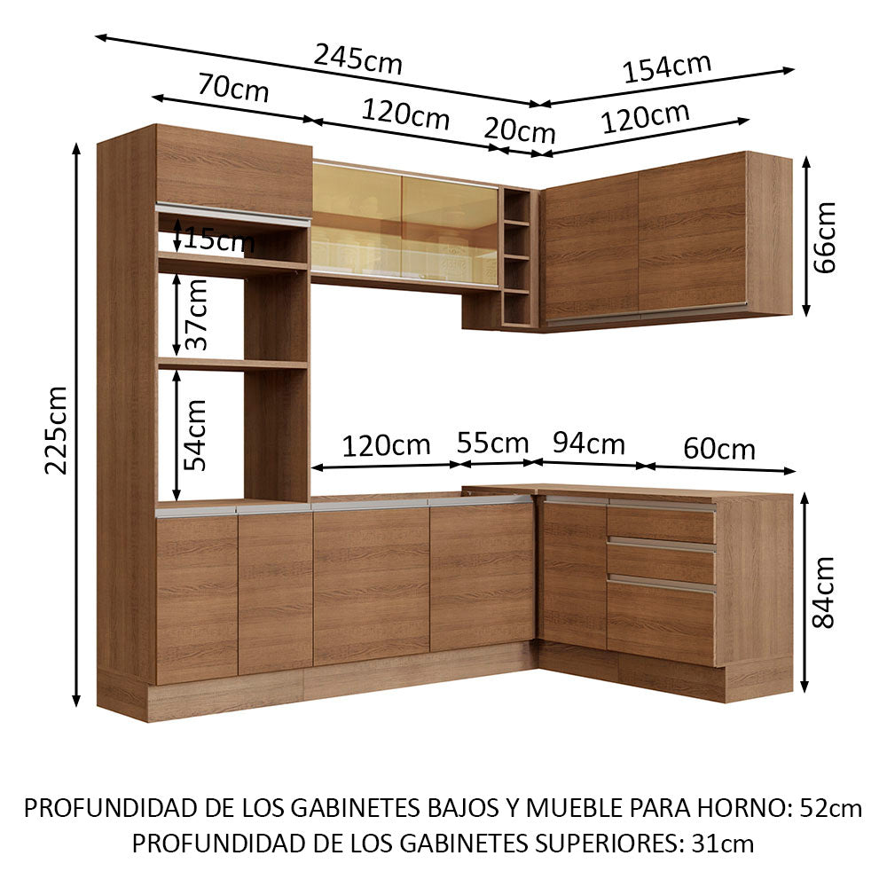 Combo completo de Cocina Esquinera 399cm Glamy Madesa 02 Marrón