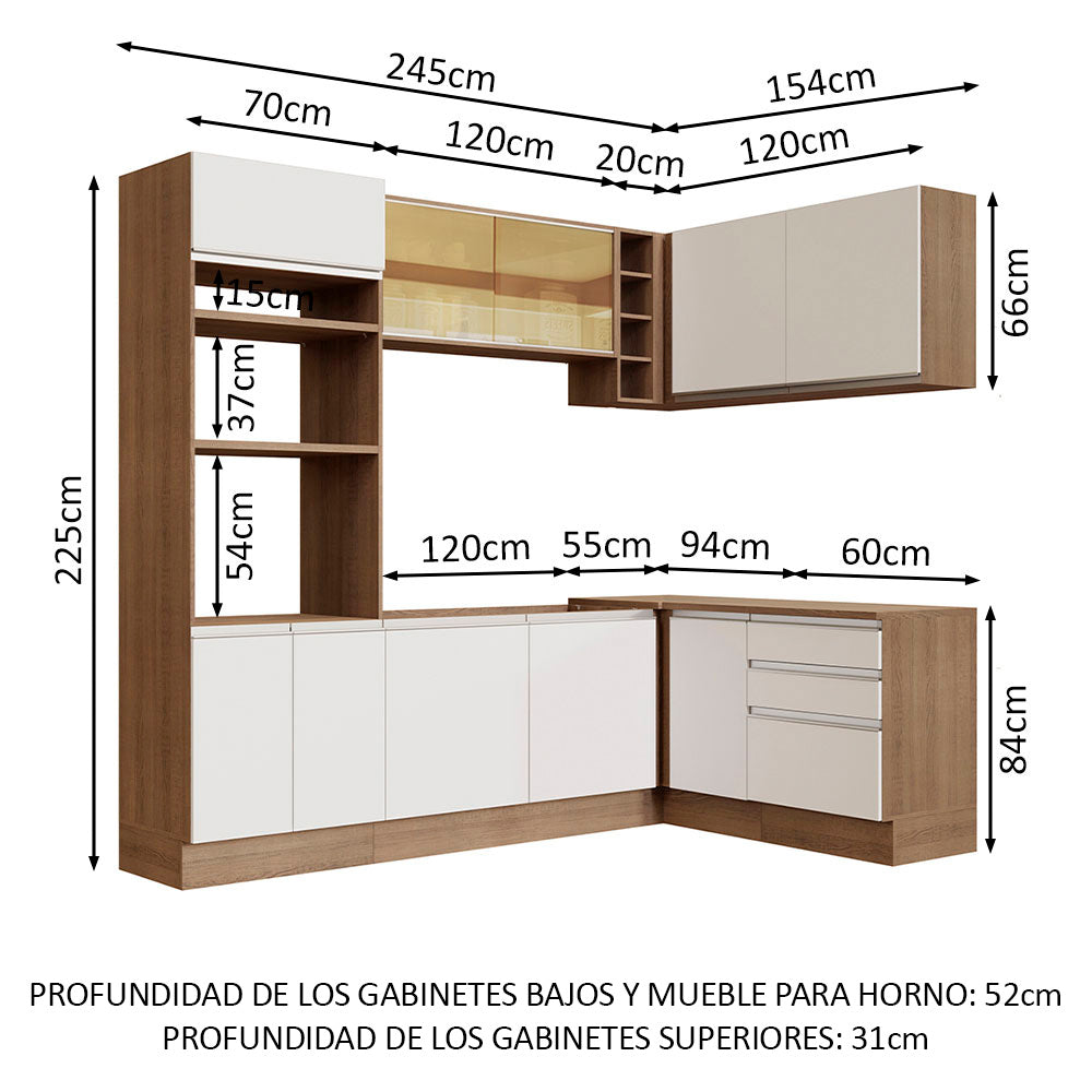 Combo completo de Cocina Esquinera 399cm Glamy Madesa 02 Marrón/Blanco