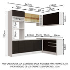 Combo completo de Cocina Esquinera 399 cm 10 Puertas 3 Cajones Sin Mesada Blanco/Negro Glamy Madesa