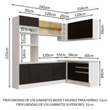 Combo completo de Cocina Esquinera 399cm Glamy Madesa 02 Blanco/Negro