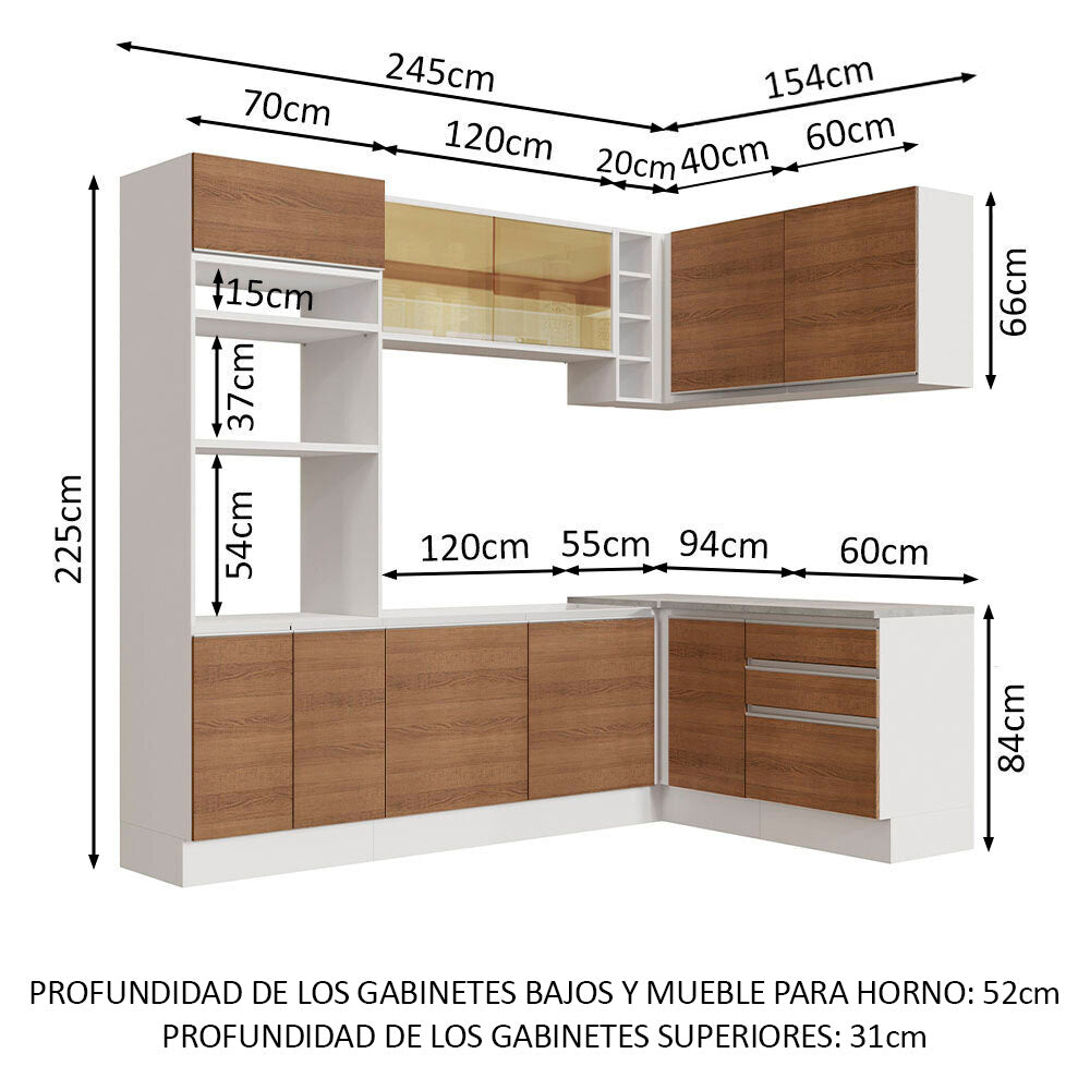 Combo completo de Cocina Esquinera 399cm Glamy Madesa 02 Marrón/Blanco