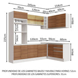 Combo completo de Cocina Esquinera 399cm Glamy Madesa 02 Marrón/Blanco