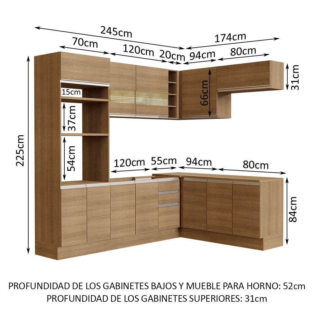 Combo completo de Cocina Esquinera 419cm Marrón Glamy Madesa 01