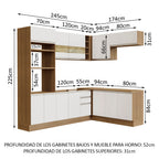 Combo completo de Cocina Esquinera 419 cm 12 Puertas 3 Cajones Sin Mesada Marrón/Blanco Glamy Madesa