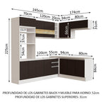 Combo completo de Cocina Esquinera 419 cm 12 Puertas 3 Cajones Sin Mesada Blanco/Negro Glamy Madesa