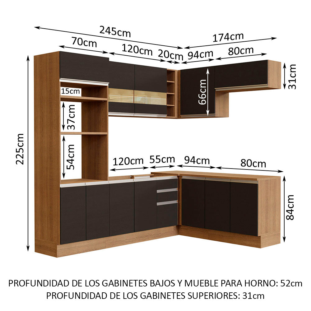 Combo completo de Cocina Esquinera 419cm Glamy Madesa 01 Marrón/Negro