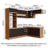 Combo completo de Cocina Esquinera 419cm Glamy Madesa 01 Marrón/Negro