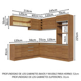Combo completo de Cocina Esquinera 459cm Glamy Madesa 01 Marrón