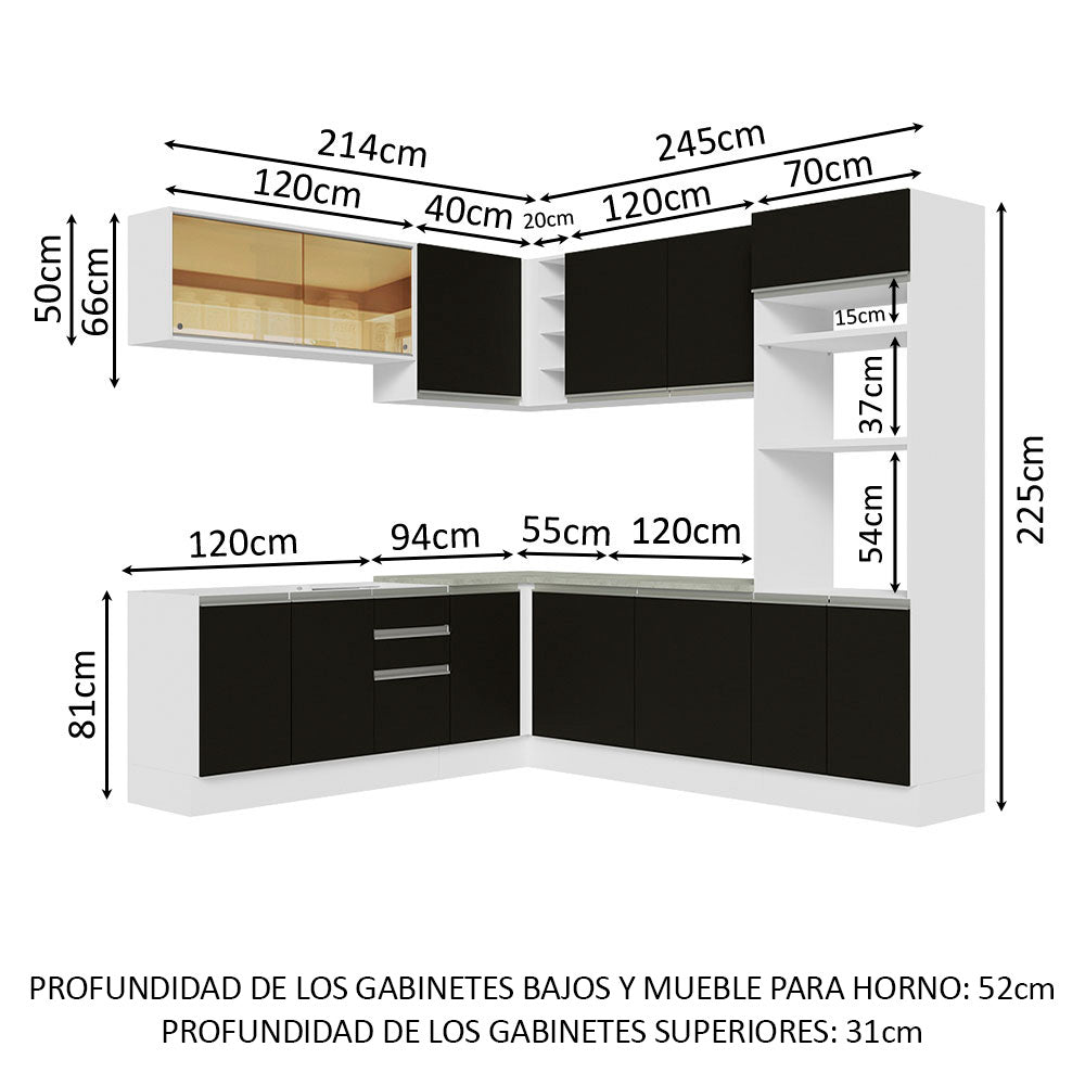 Combo completo de Cocina Esquinera 459cm Glamy Madesa 01 Blanco/Negro